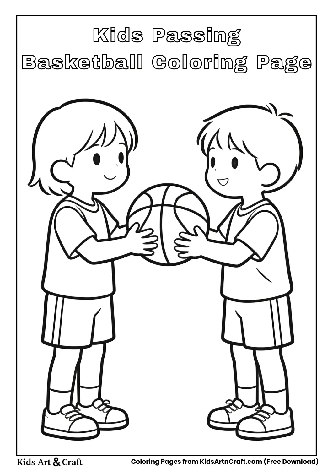 Two kids passing a basketball coloring page
