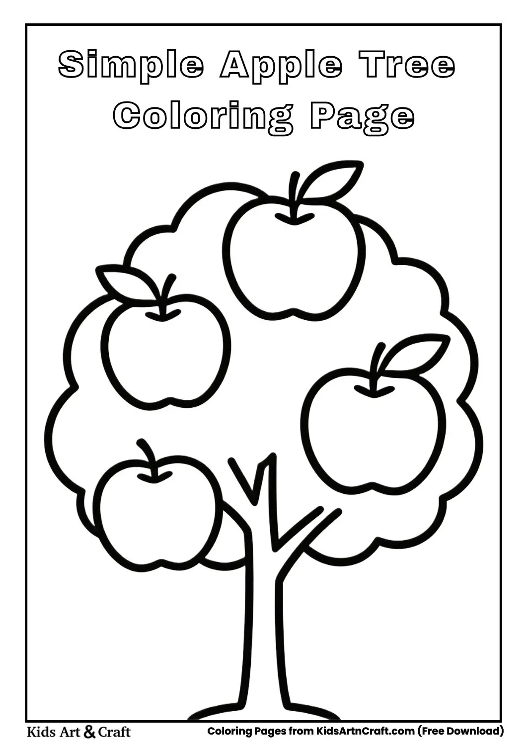 Apple tree black and white coloring page for kids