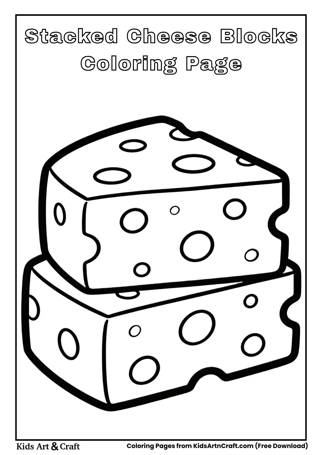 Two stacked cheese blocks simple outline coloring page