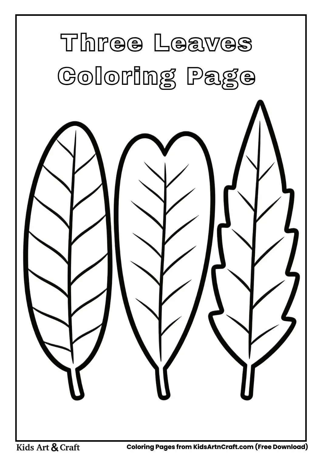 Three different leaves black and white coloring page
