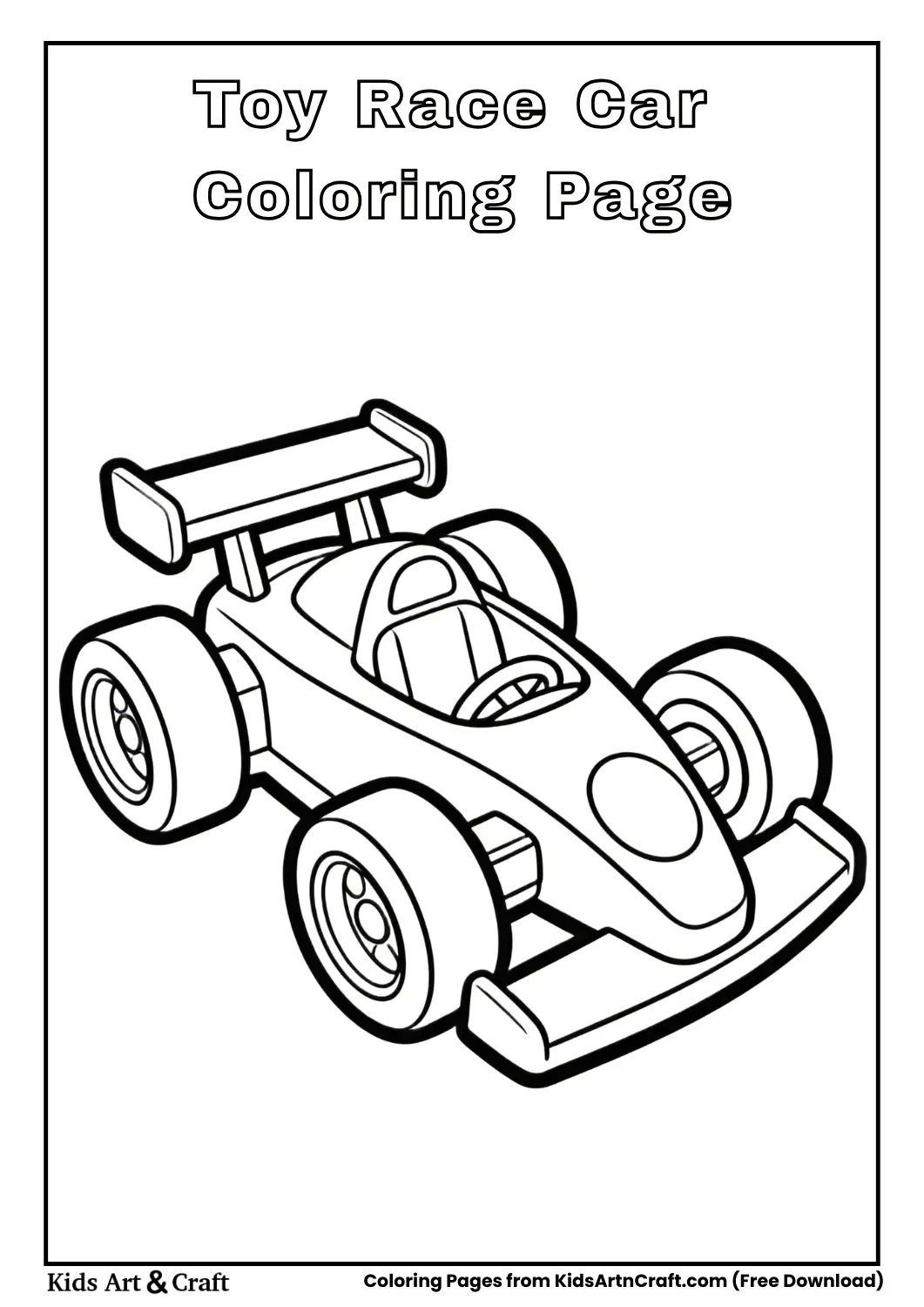 Toy race car simple black and white coloring page