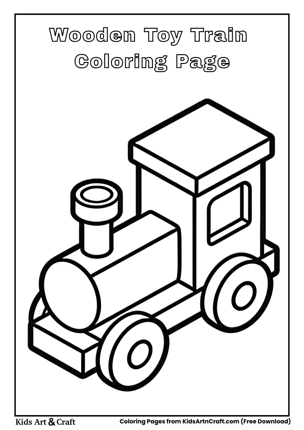 Classic wooden toy train coloring page for kids