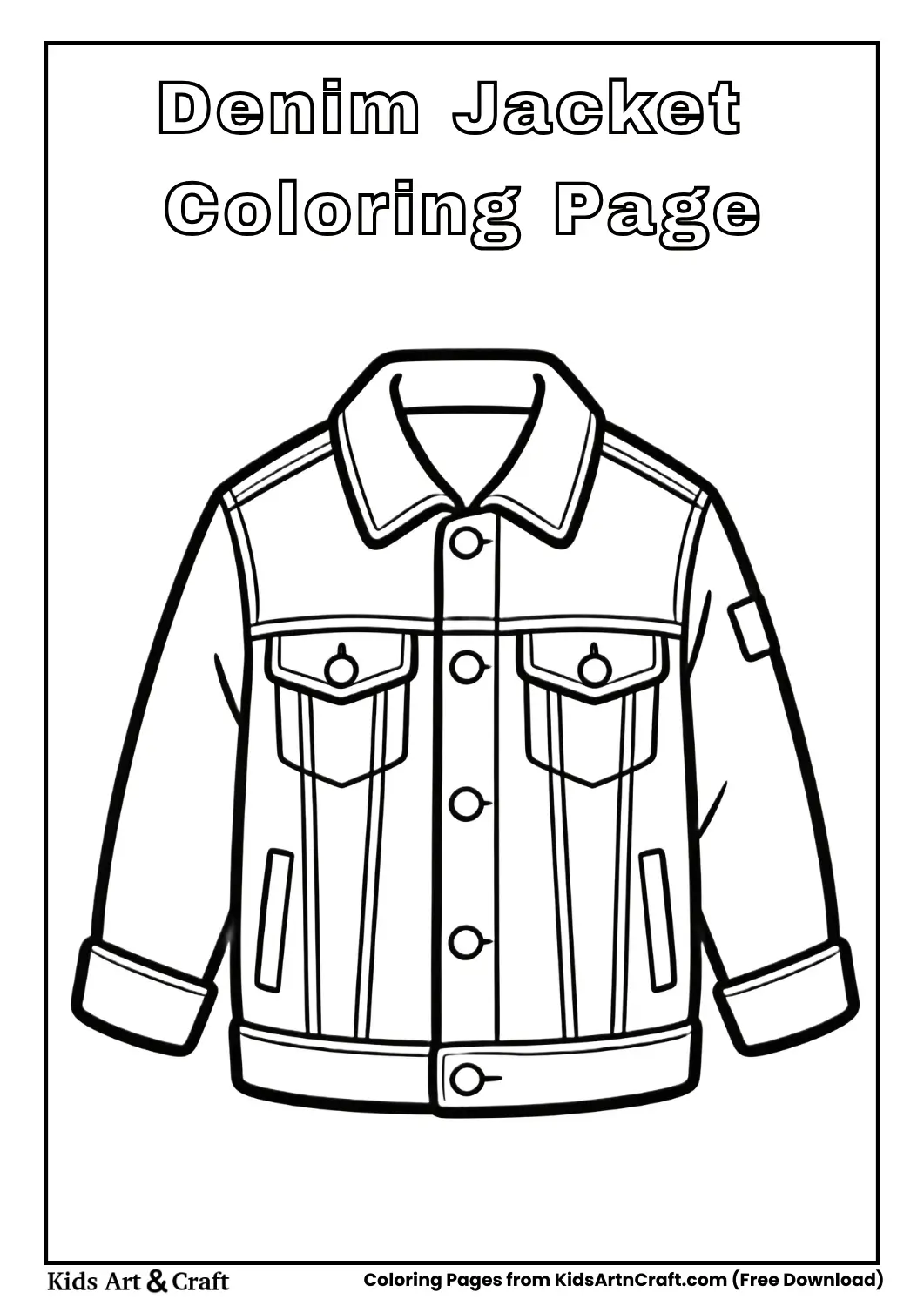 Denim jacket black and white coloring page for children