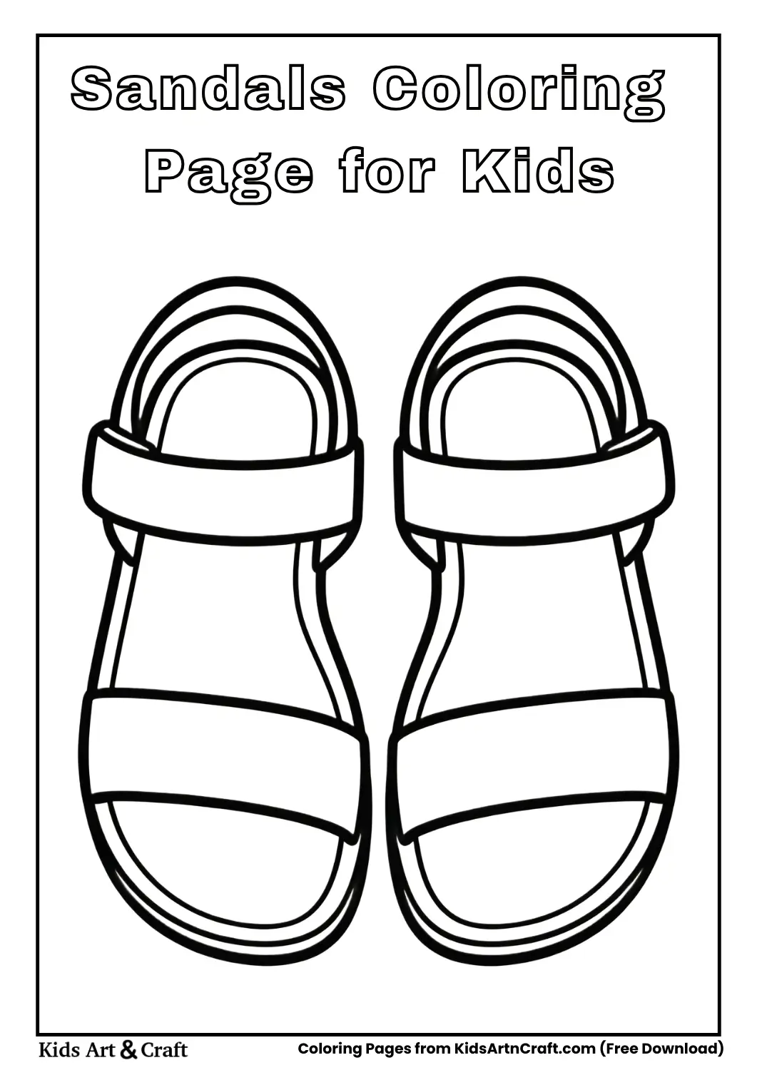 Simple sandals black and white coloring page