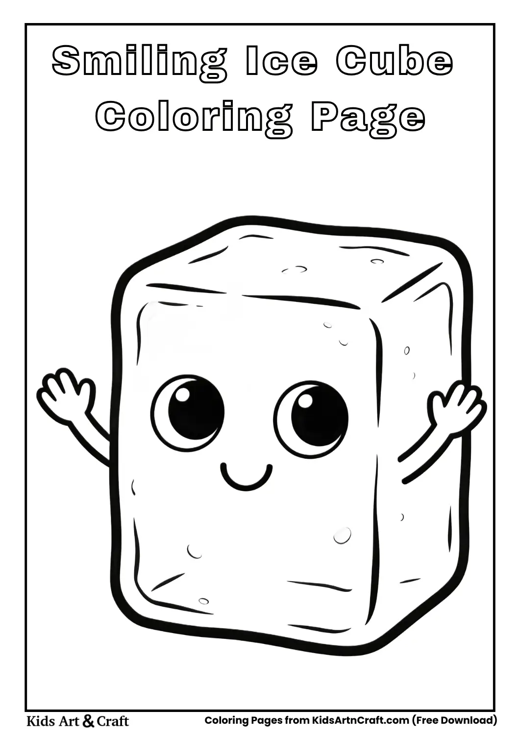 Smiling ice cube cartoon coloring page for kids