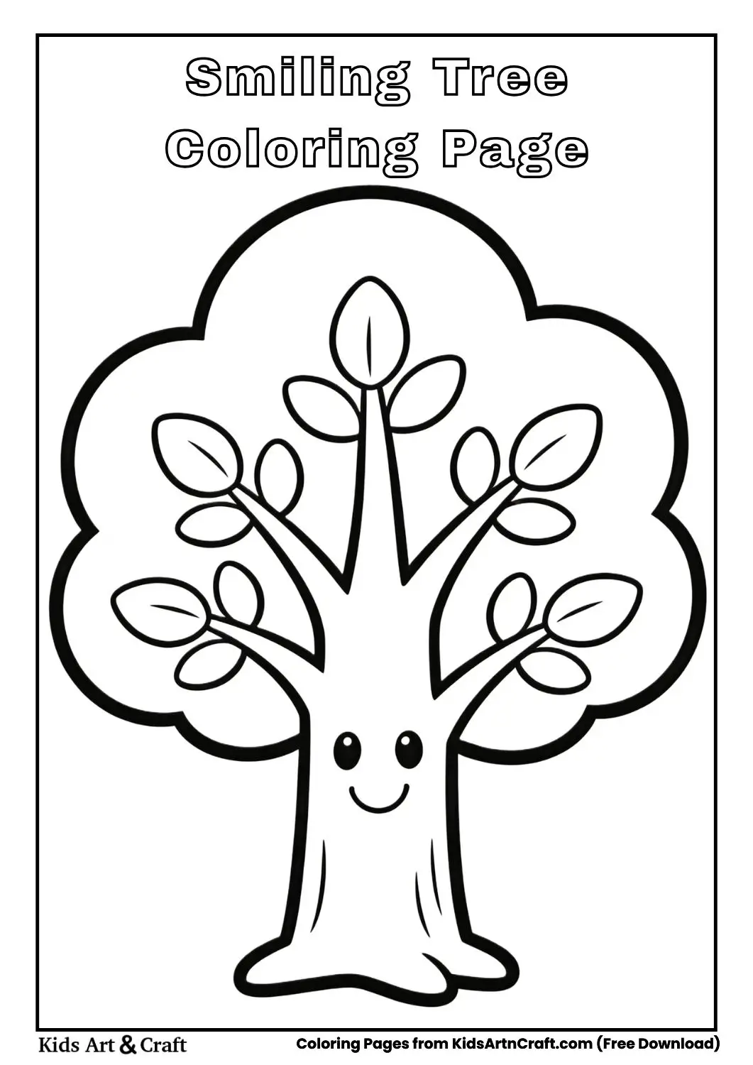 Smiling cartoon tree coloring page for children
