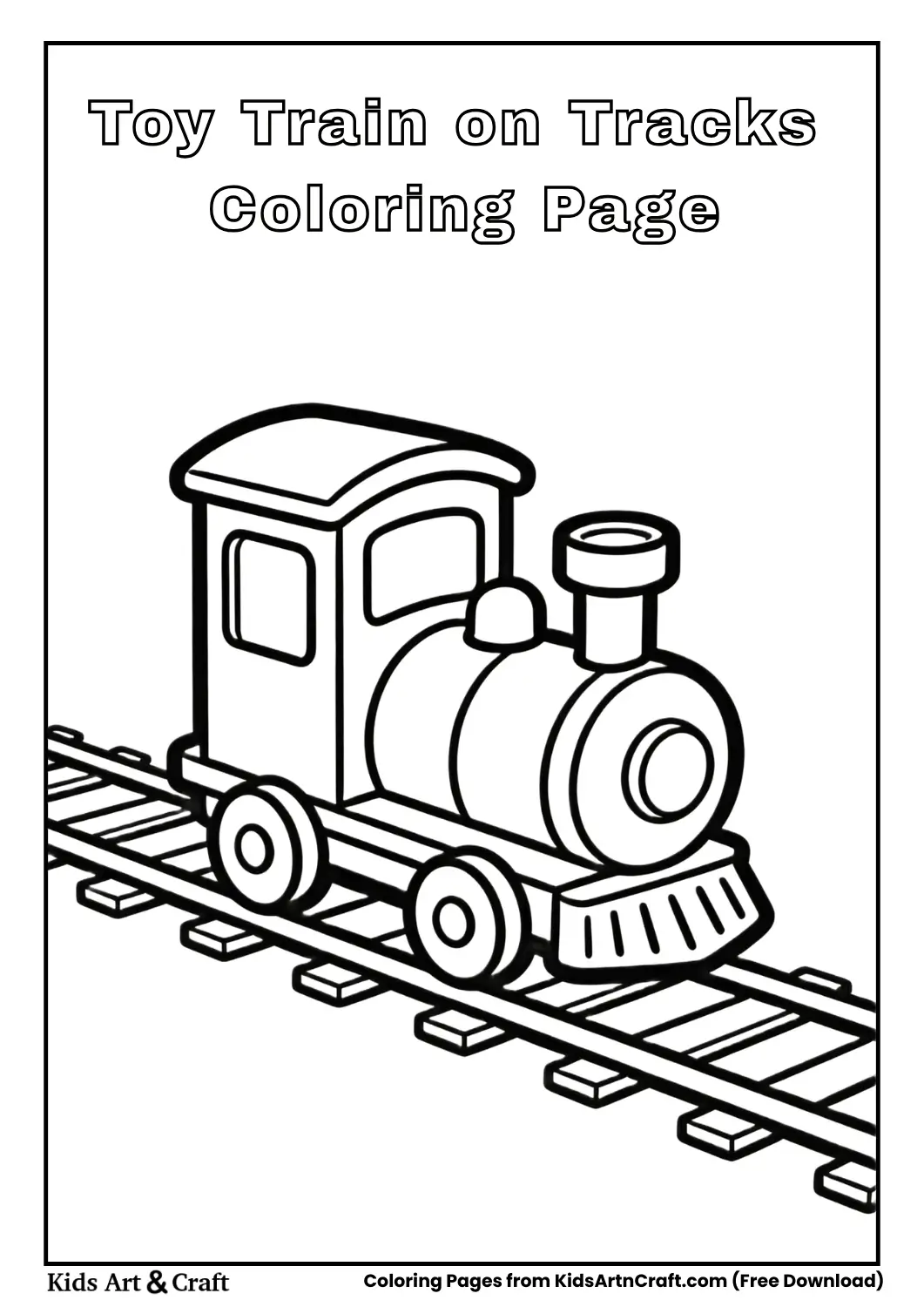 Simple toy train moving on tracks coloring page