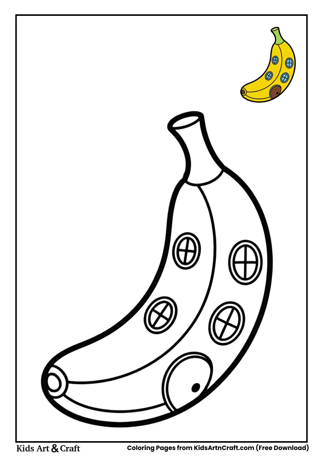 Banana-shaped house black and white coloring page for kids