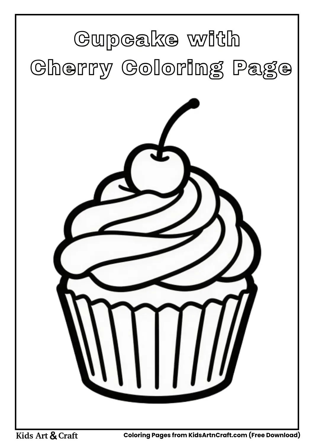 Cute cupcake with cherry black and white coloring sheet