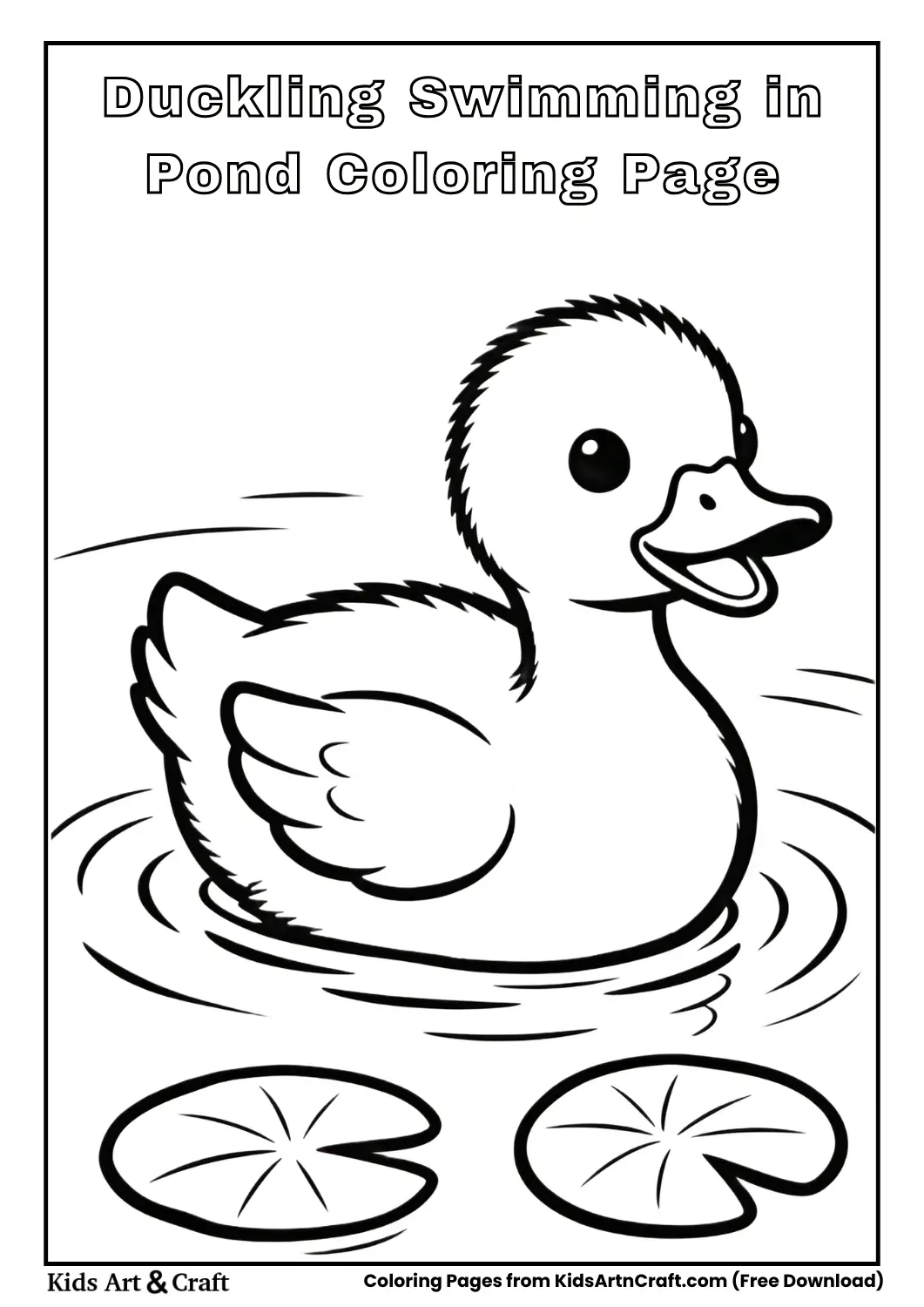 Simple duckling swimming with lily pads coloring page