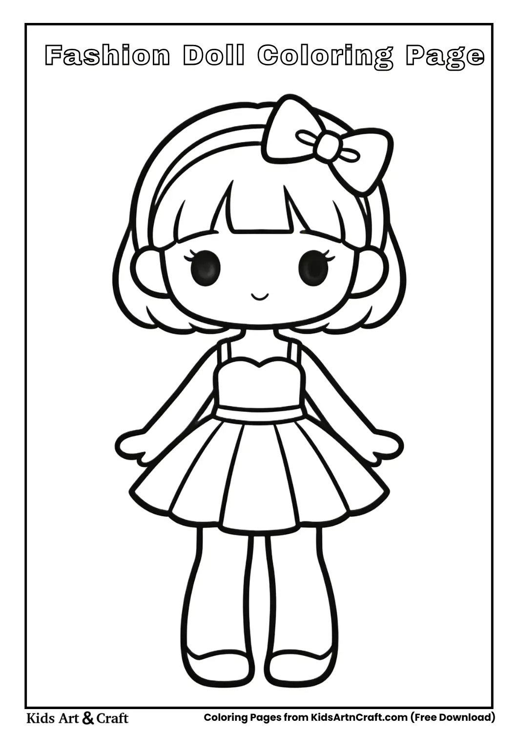 Fashion doll standing with skirt coloring page