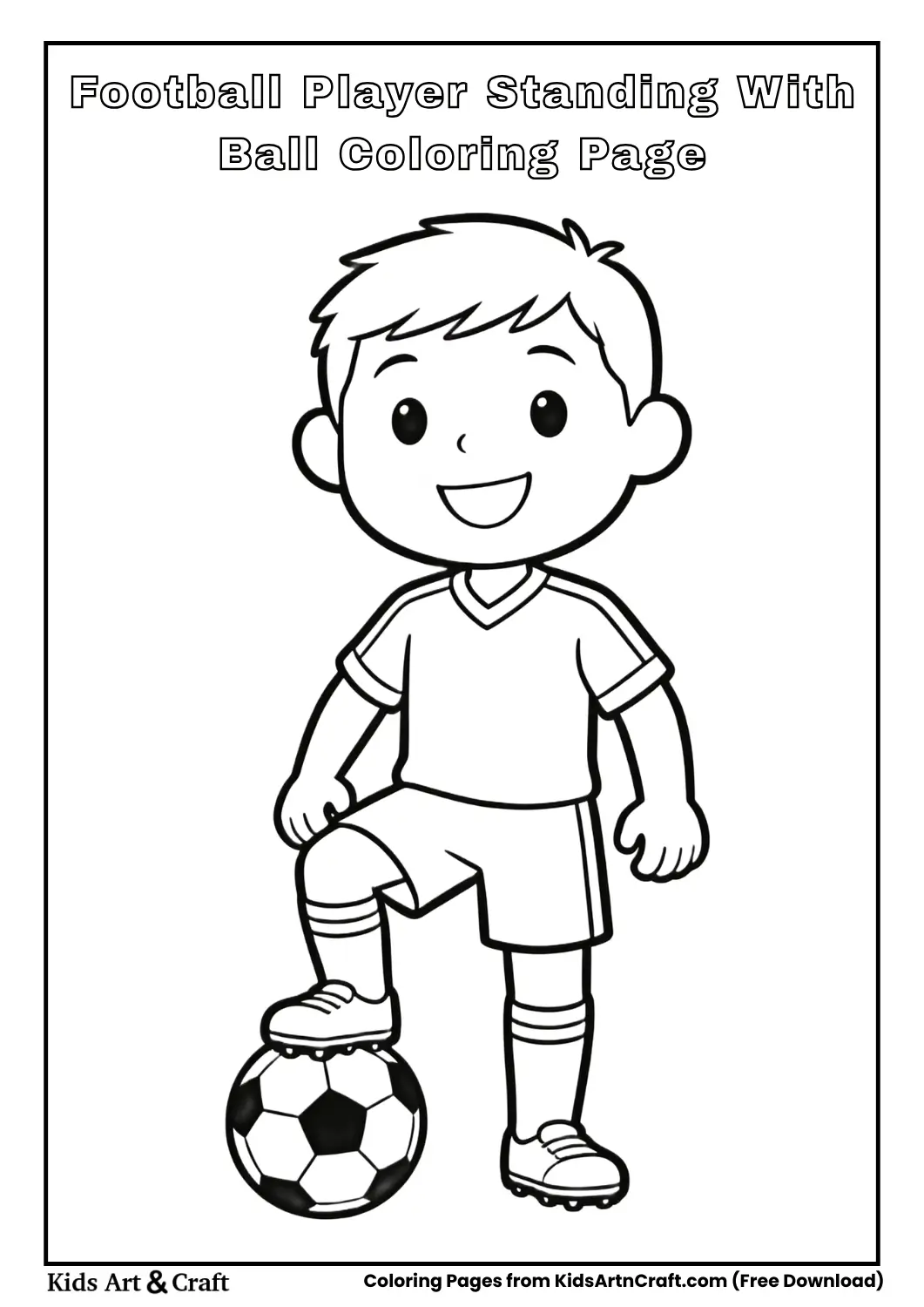Smiling football player standing with ball coloring page