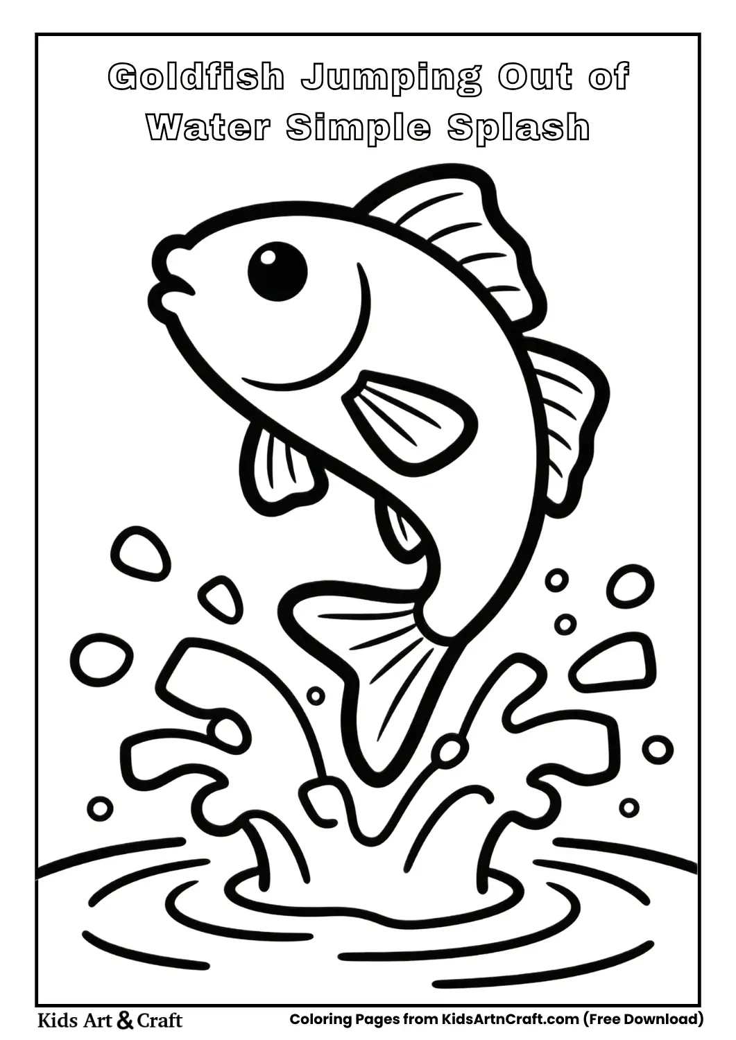 Goldfish jumping out of water simple splash coloring sheet