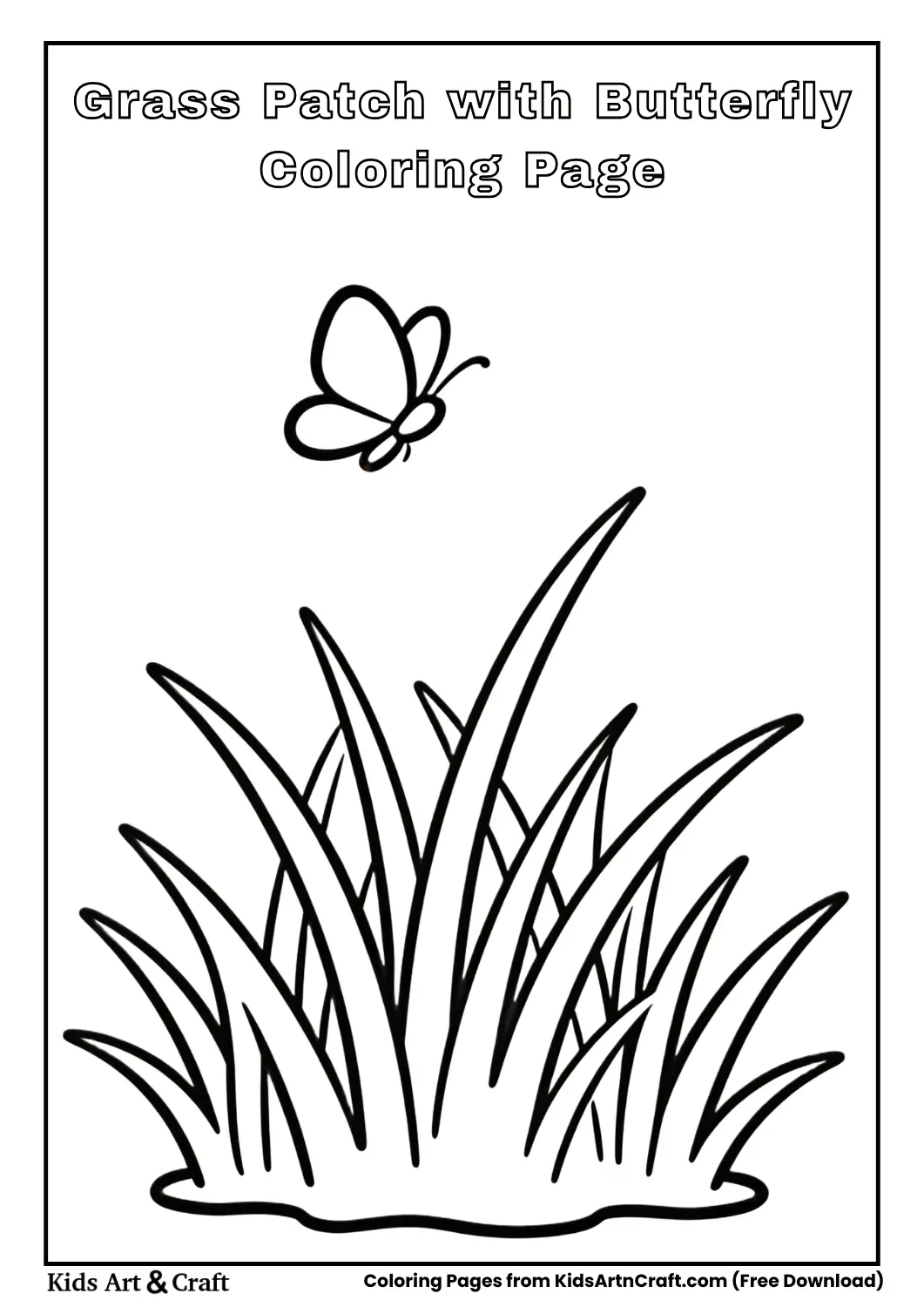 Grass patch with butterfly simple coloring page