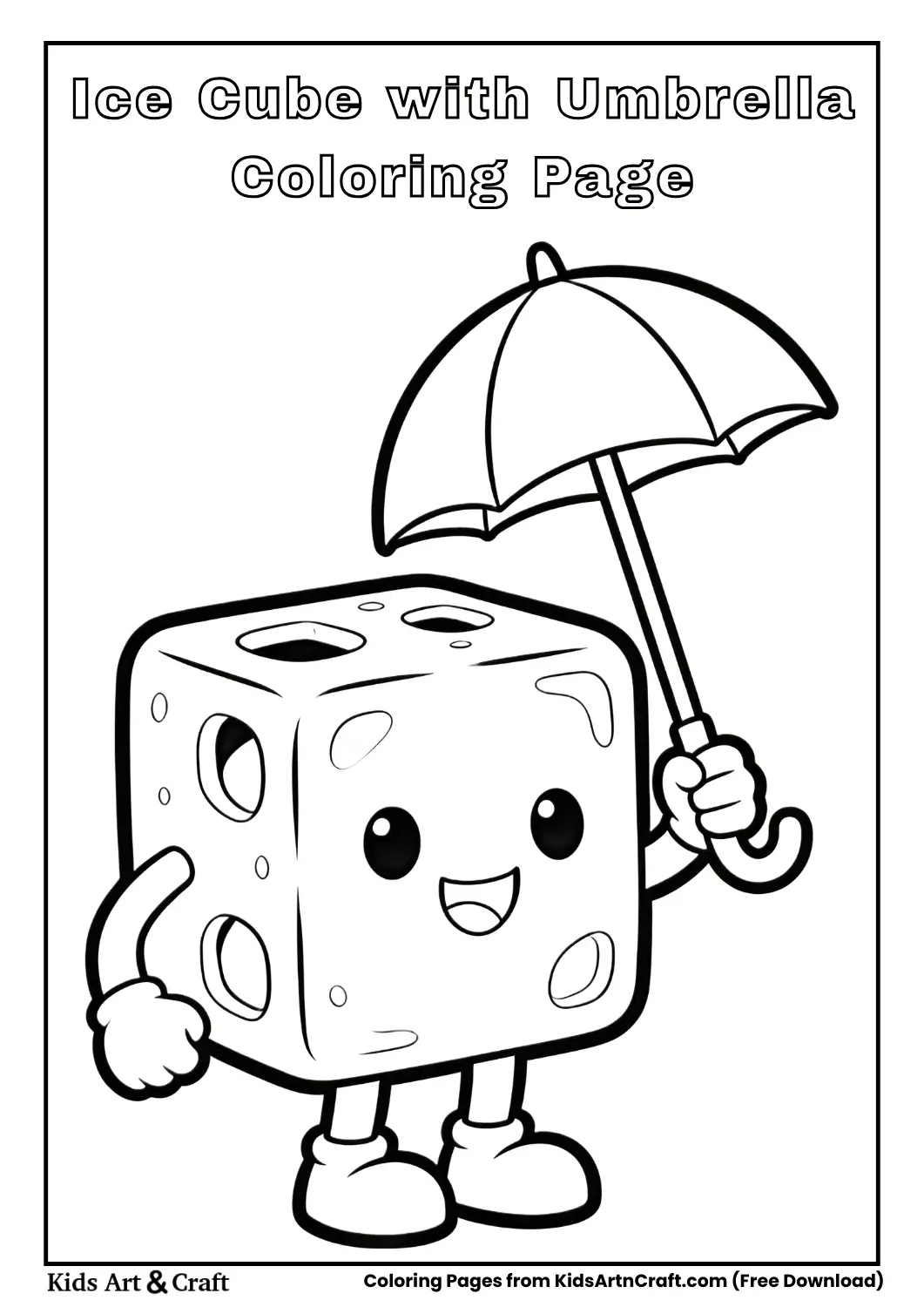 Cute ice cube holding umbrella coloring page