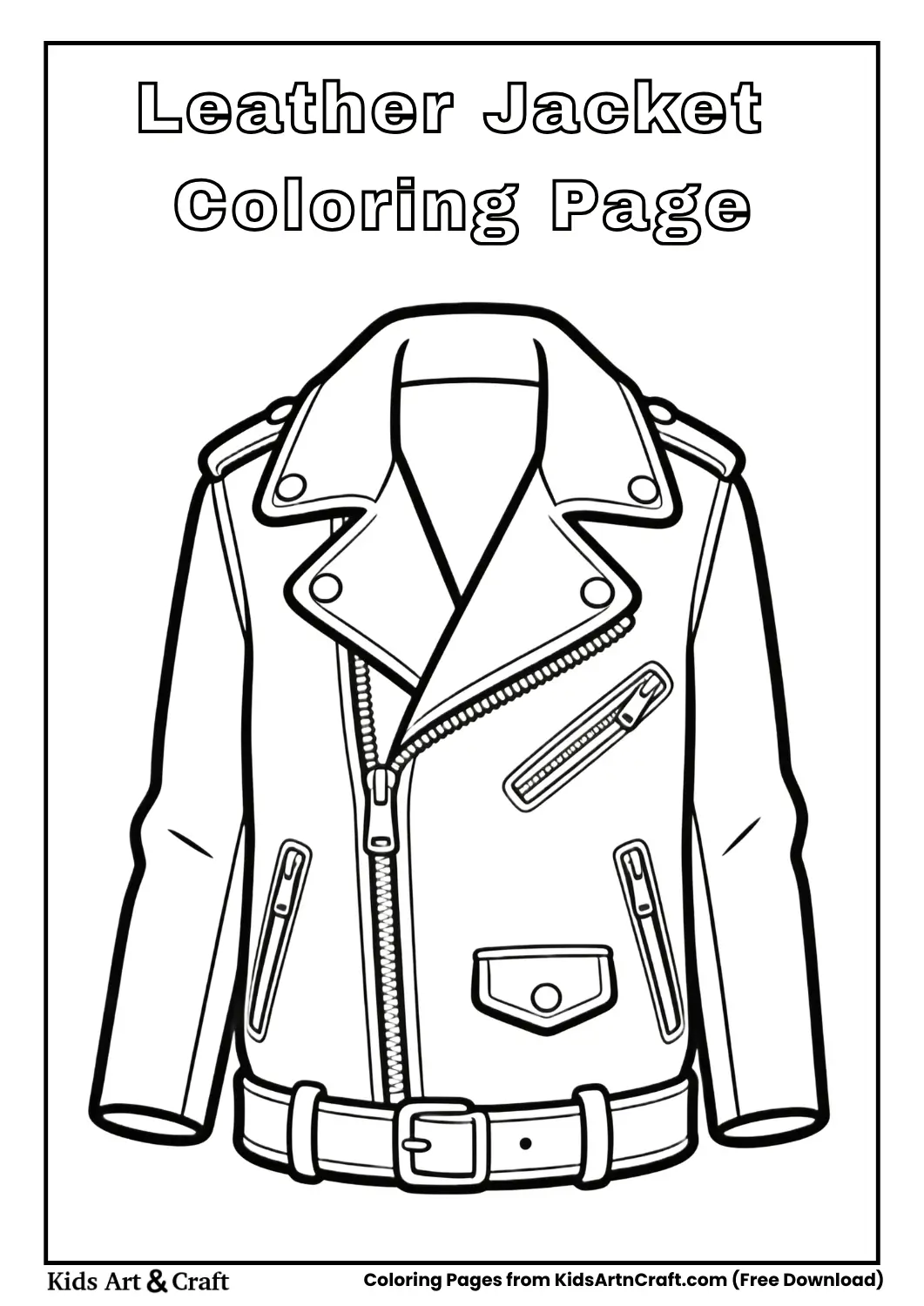 Leather jacket coloring page with clear outlines