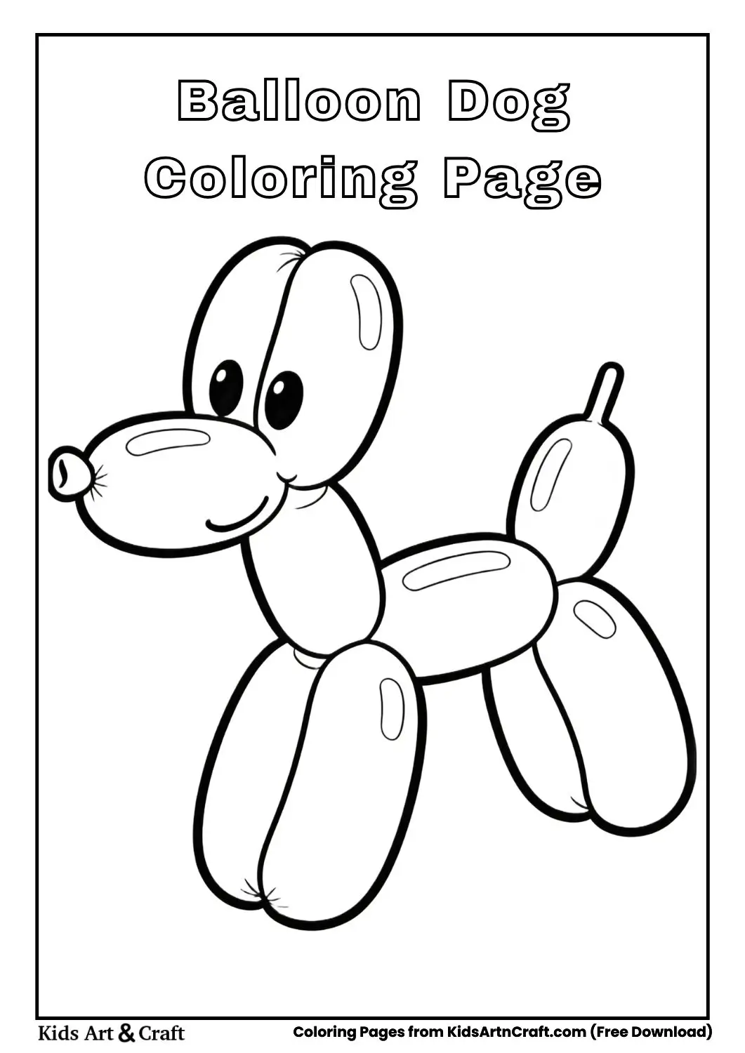 Balloon animal dog black and white coloring page