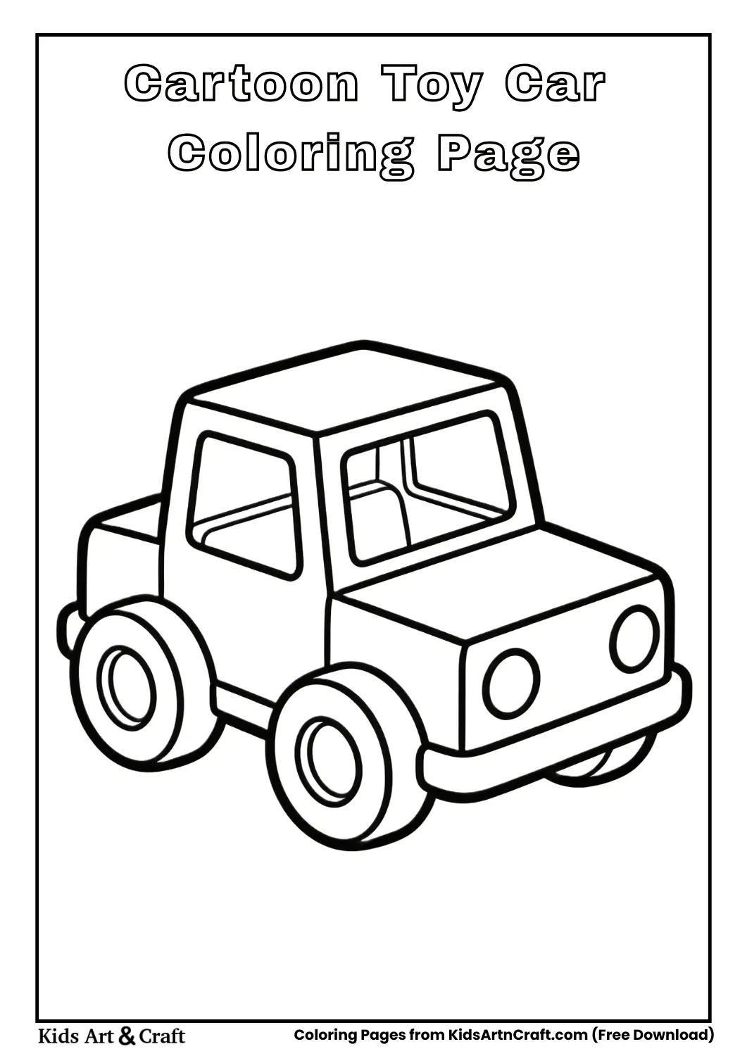 Cartoon toy car easy black and white coloring page
