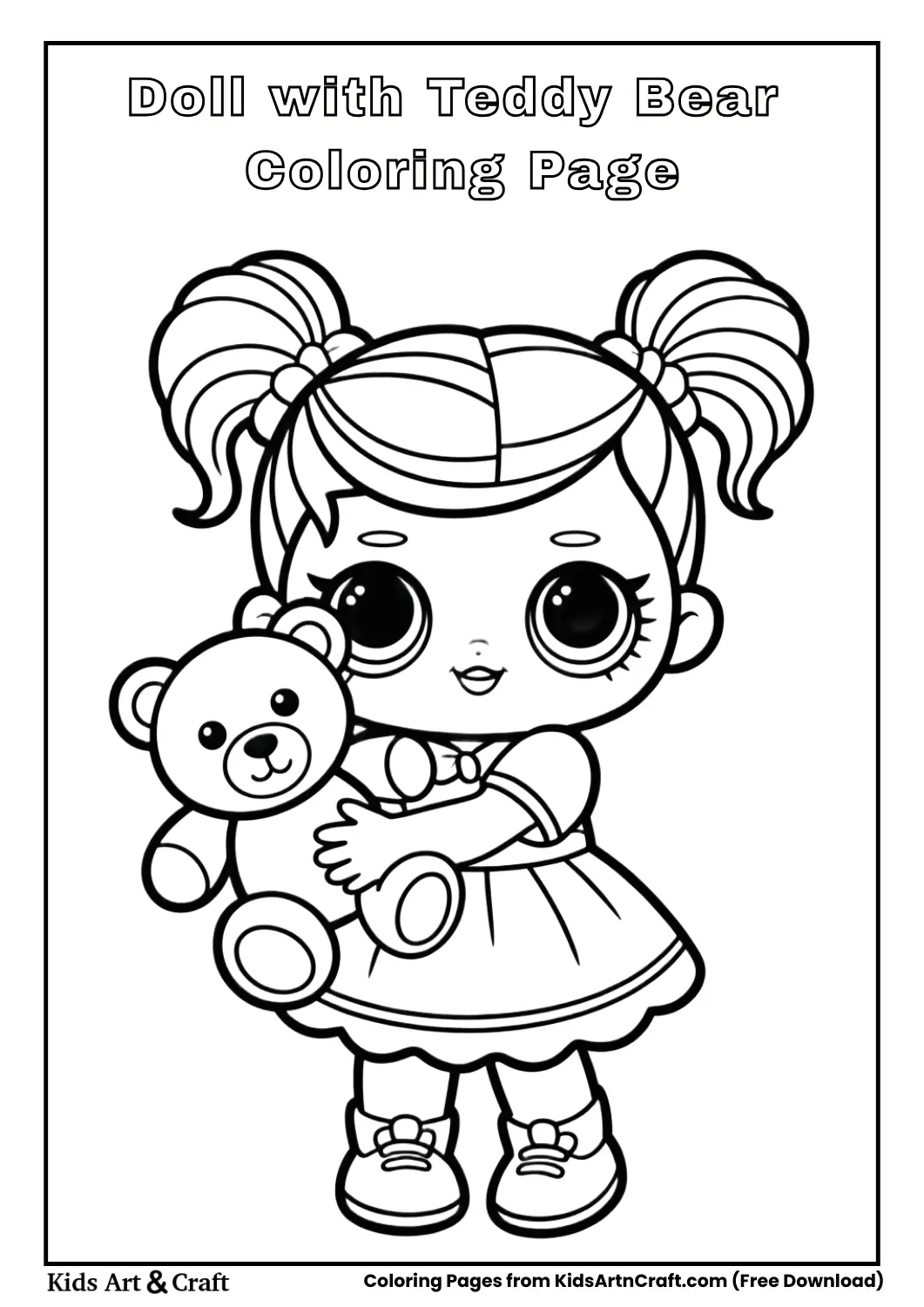 Doll holding teddy bear coloring page