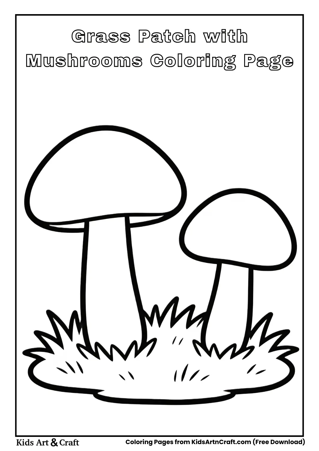 Grass patch with mushrooms kids coloring page