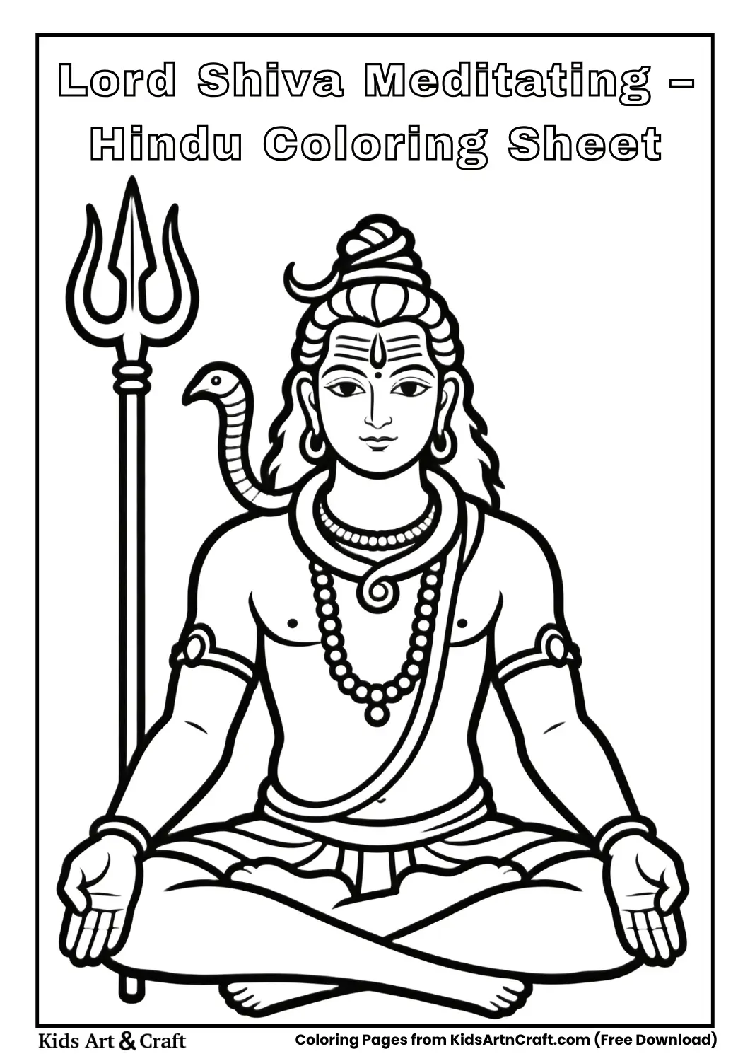 Simple black and white Lord Shiva sitting in meditation with trident