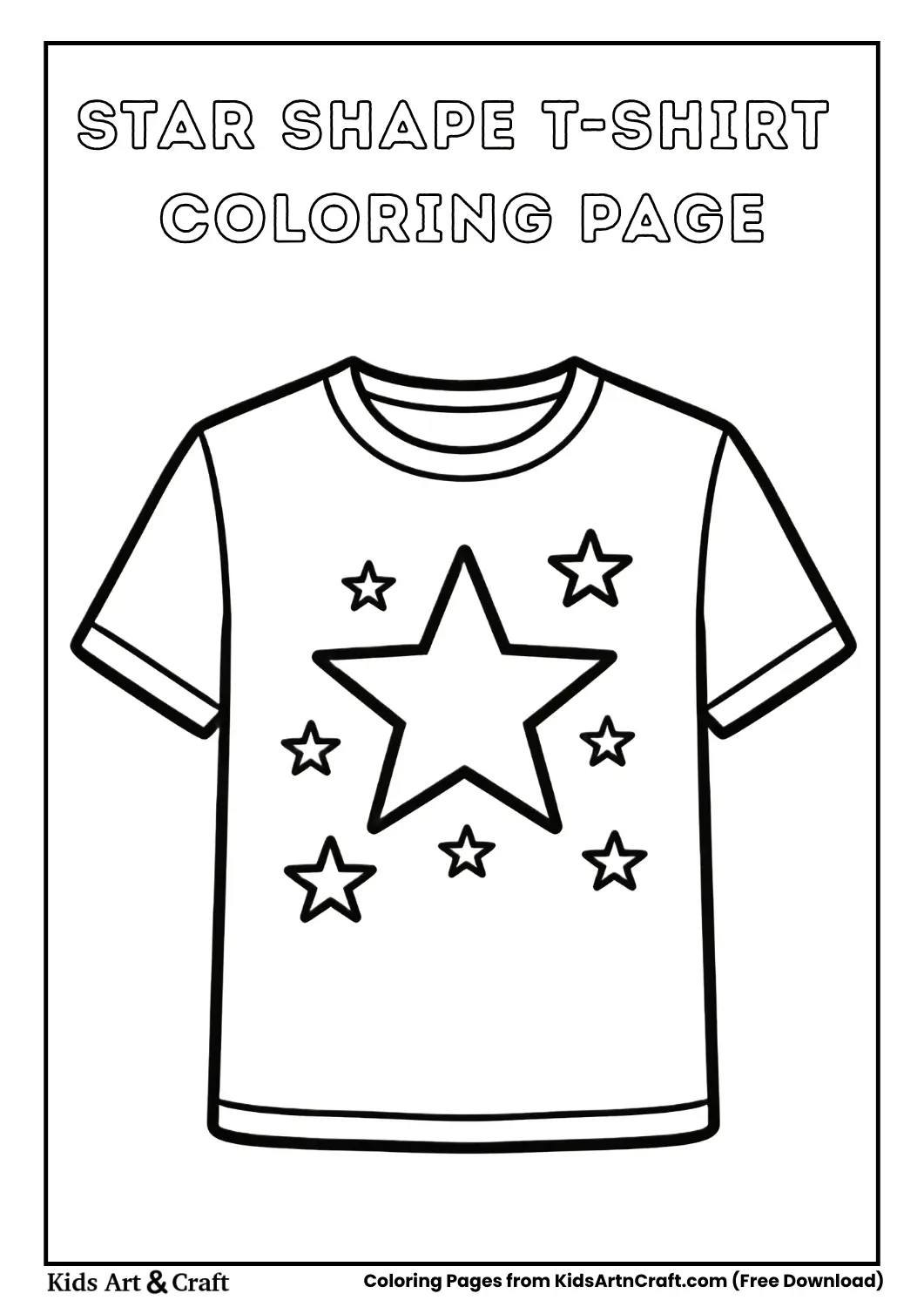Black and white star T-shirt coloring page for kids