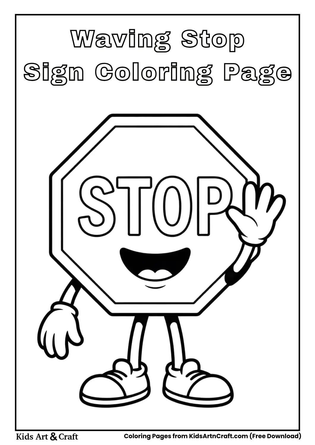 Waving stop sign cartoon coloring sheet