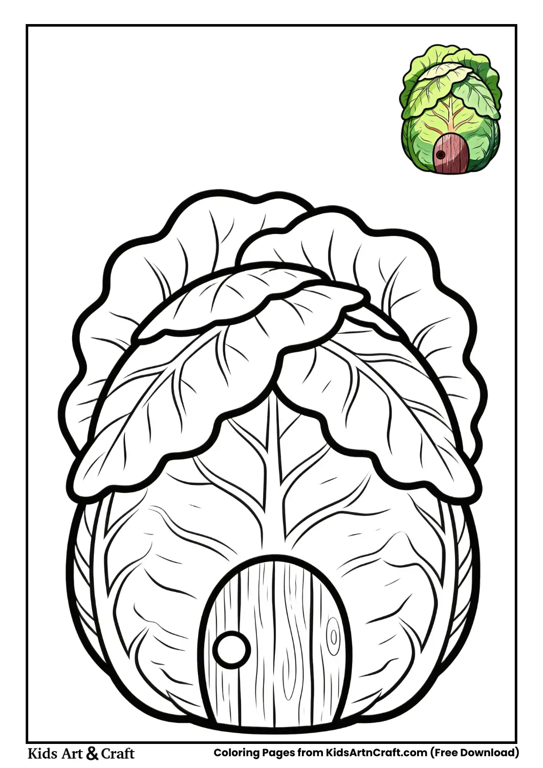 Cabbage-shaped house with layered leaf roof coloring page