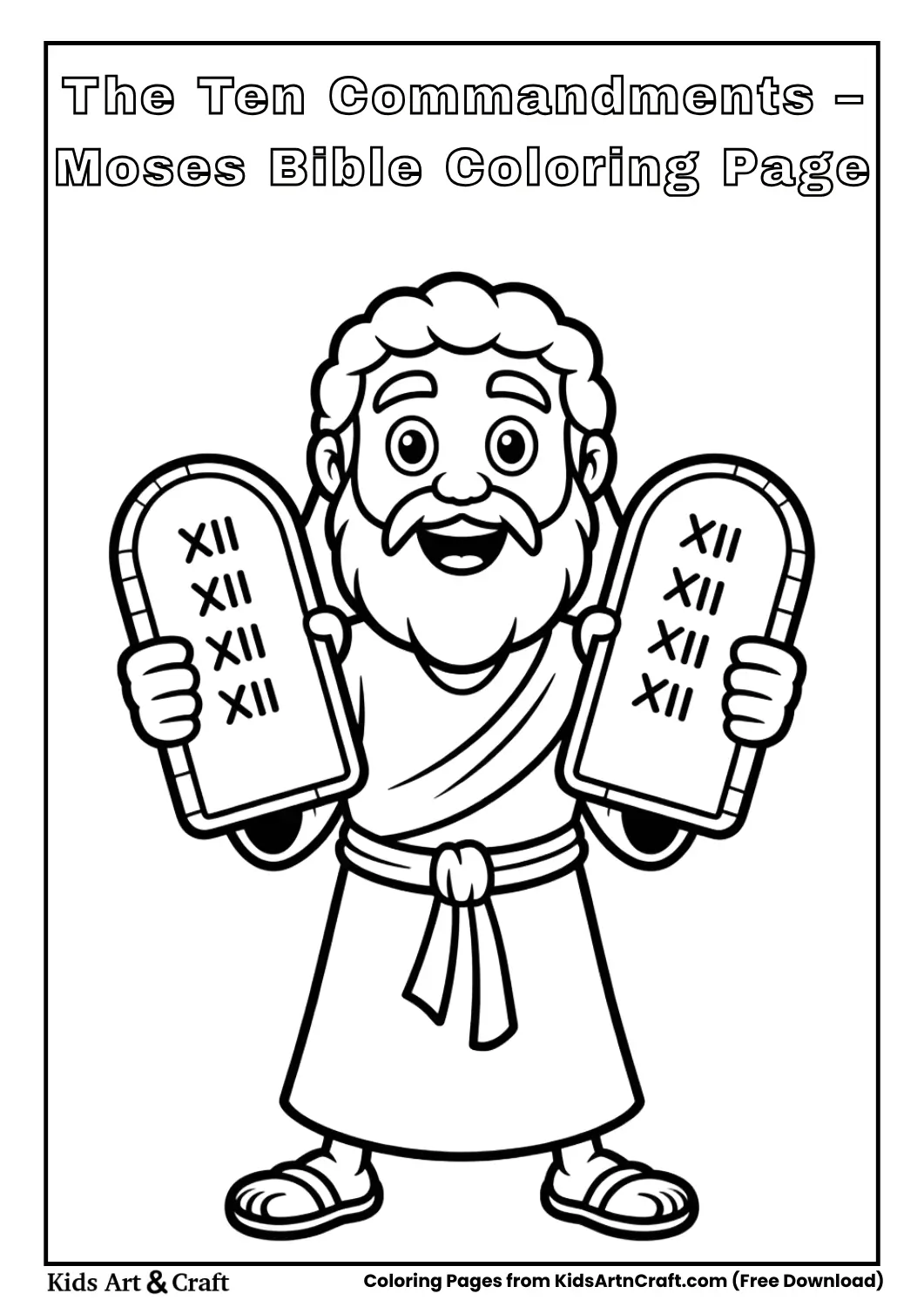 Moses holding stone tablets with Roman numerals, simple coloring page
