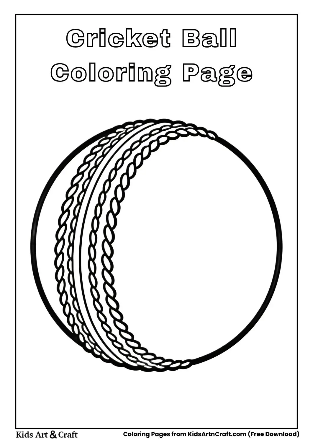 Cricket ball coloring page with seam lines