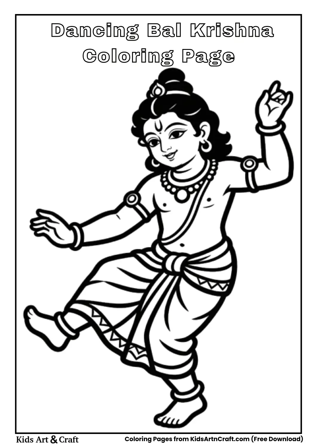 Dancing Baby Krishna simple black and white coloring sheet
