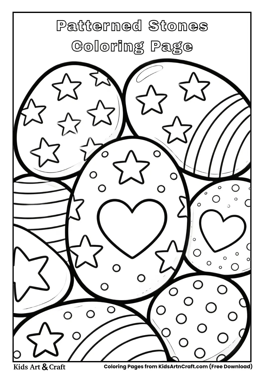 Smooth stones with stars hearts stripes and dots coloring page for kids