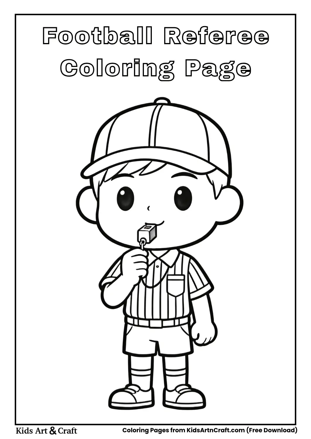 Cartoon referee holding whistle coloring page