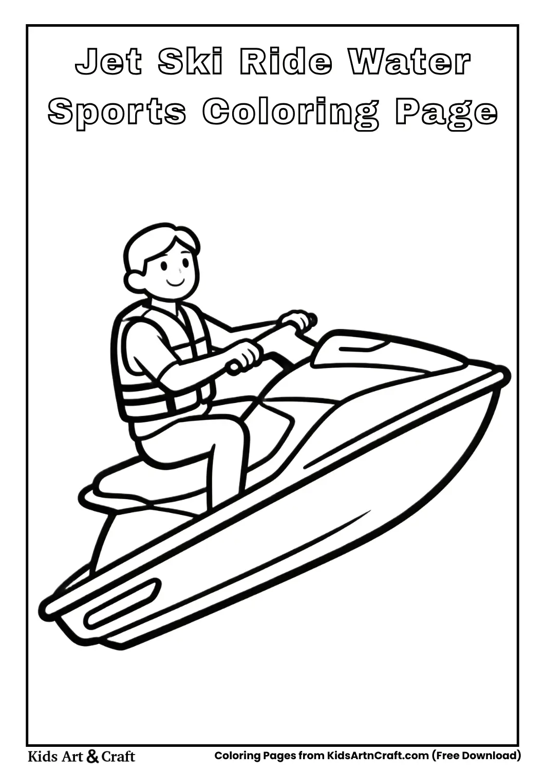 Kid riding jet ski coloring page