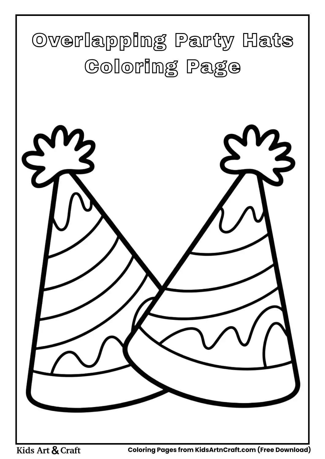 Two overlapping party hats coloring page for kids