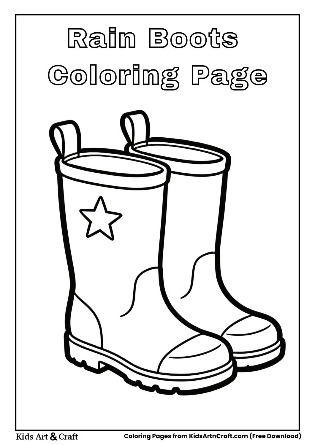 Rain boots outline coloring page for kids