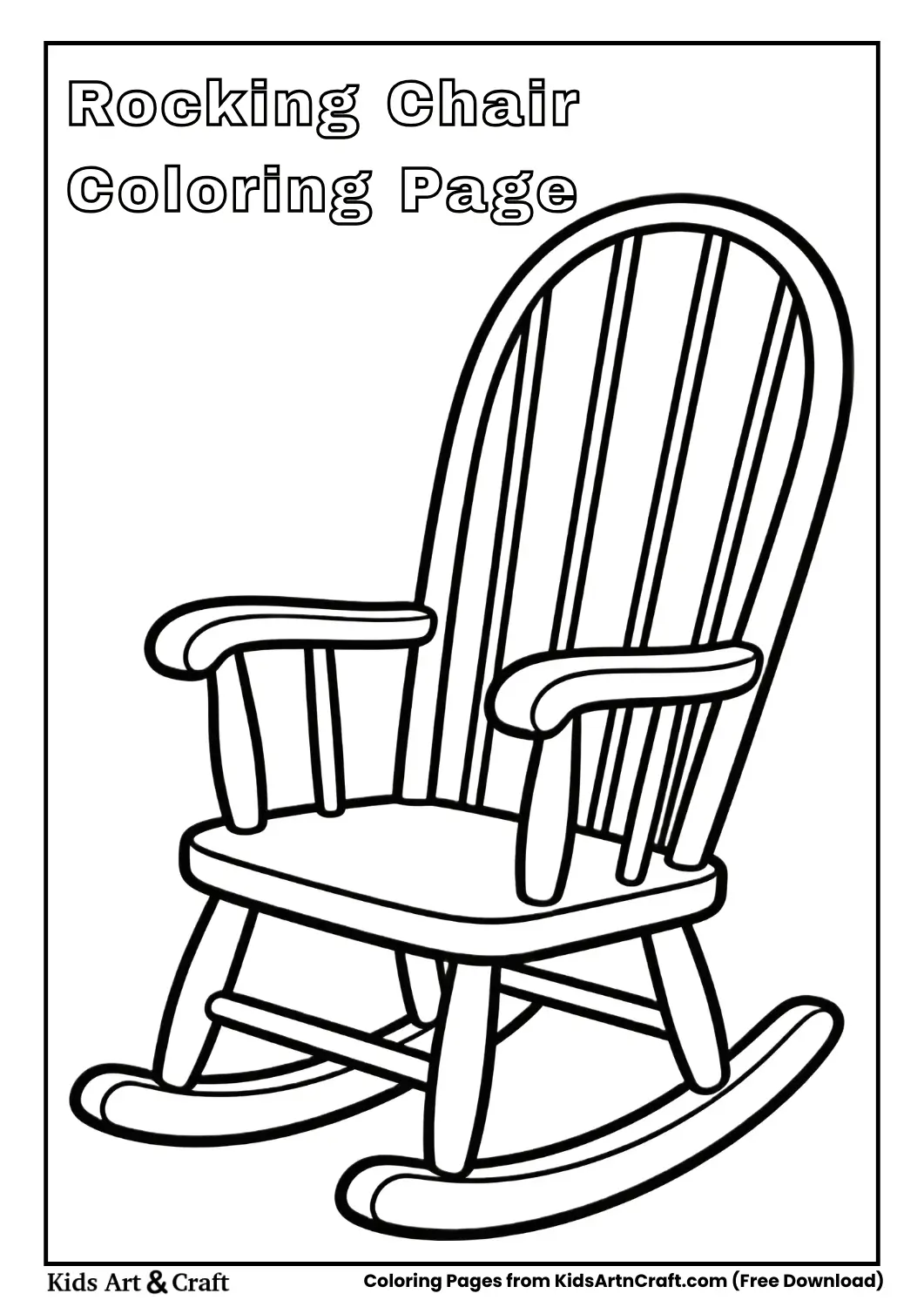 Rocking chair black and white coloring page for children