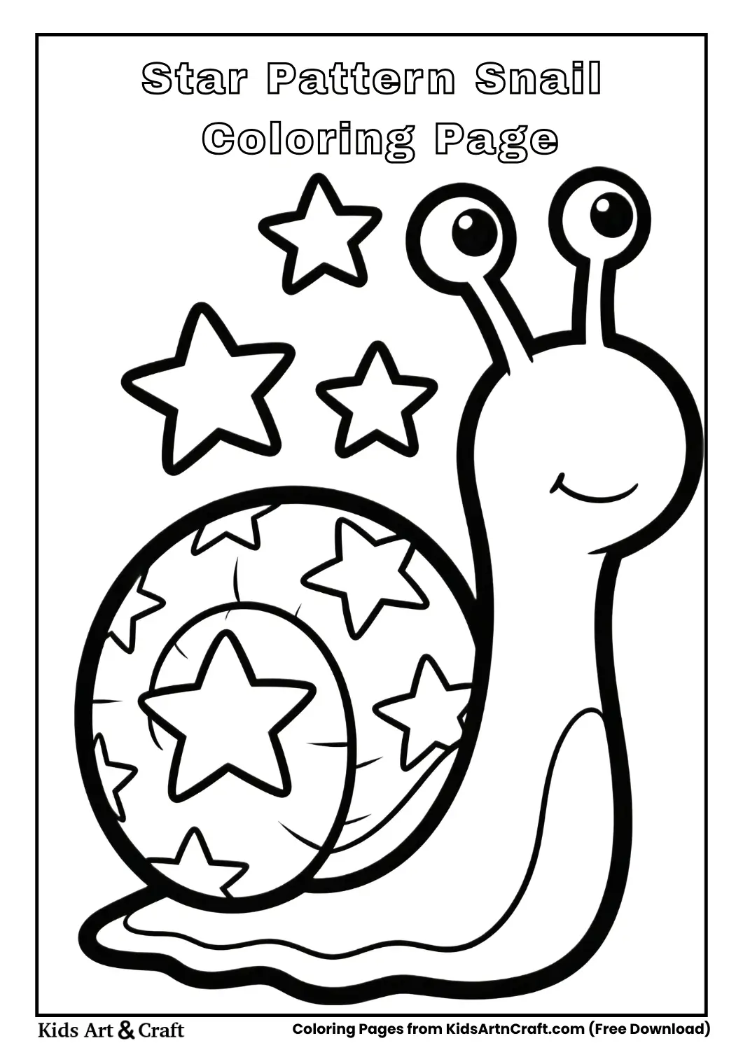 Cute snail with star shapes inside spiral shell outline