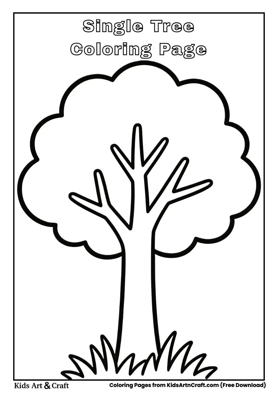 Single tree on grass coloring page for kids