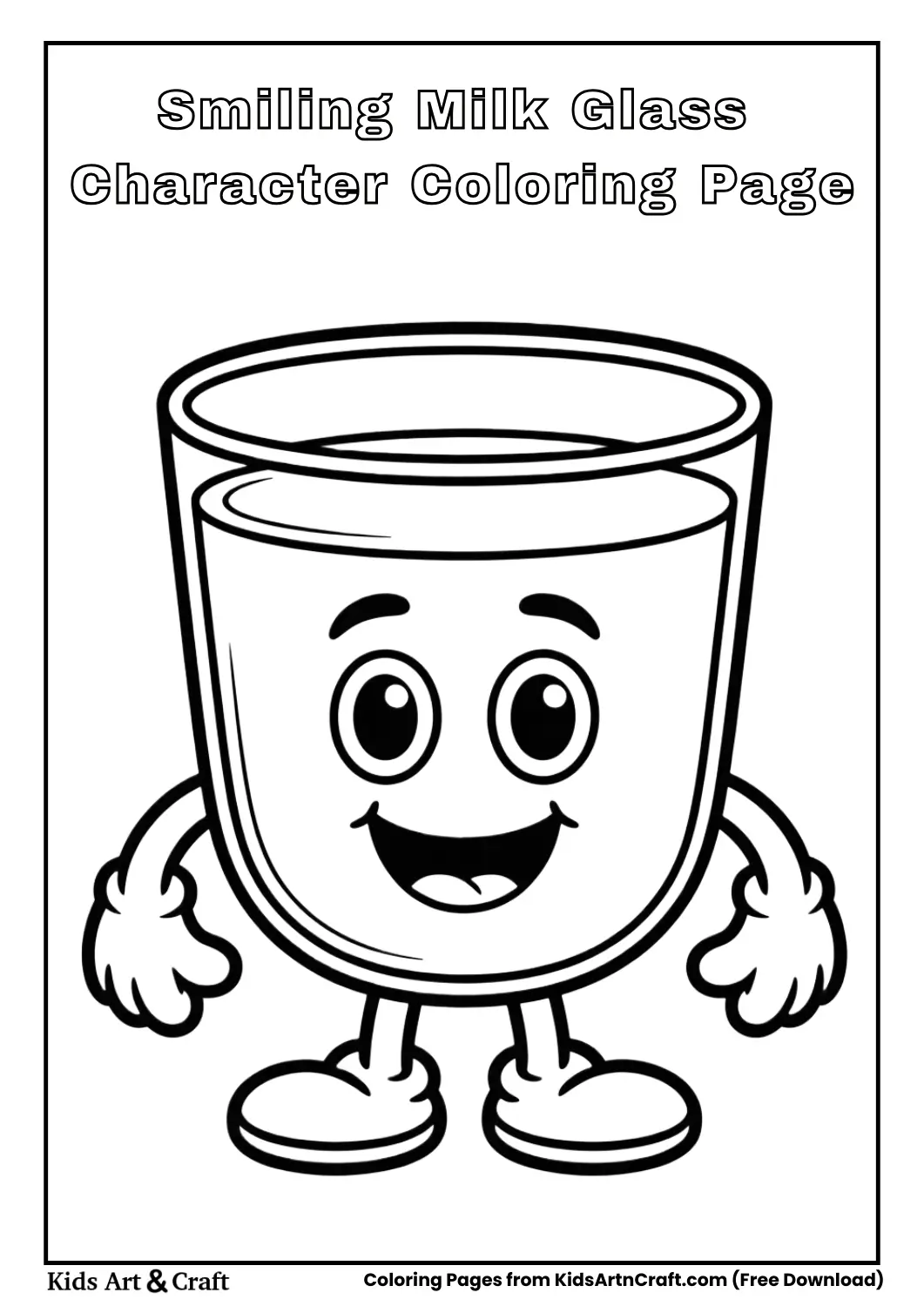 Smiling milk glass cartoon character coloring page