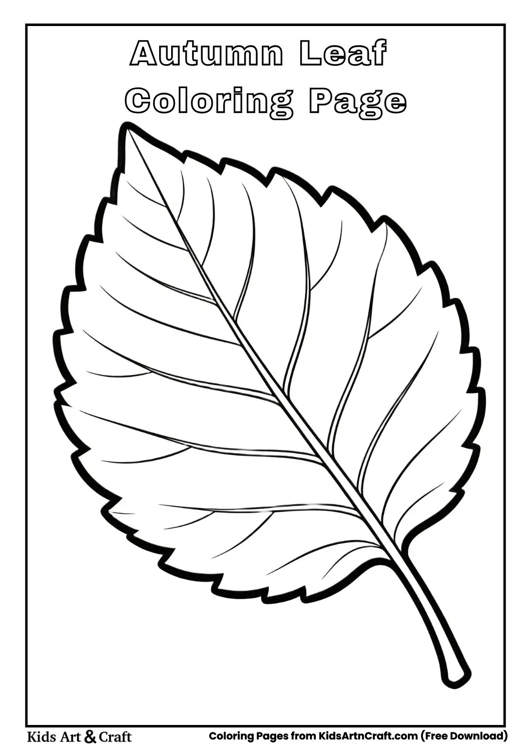 Simple autumn leaf black and white coloring page