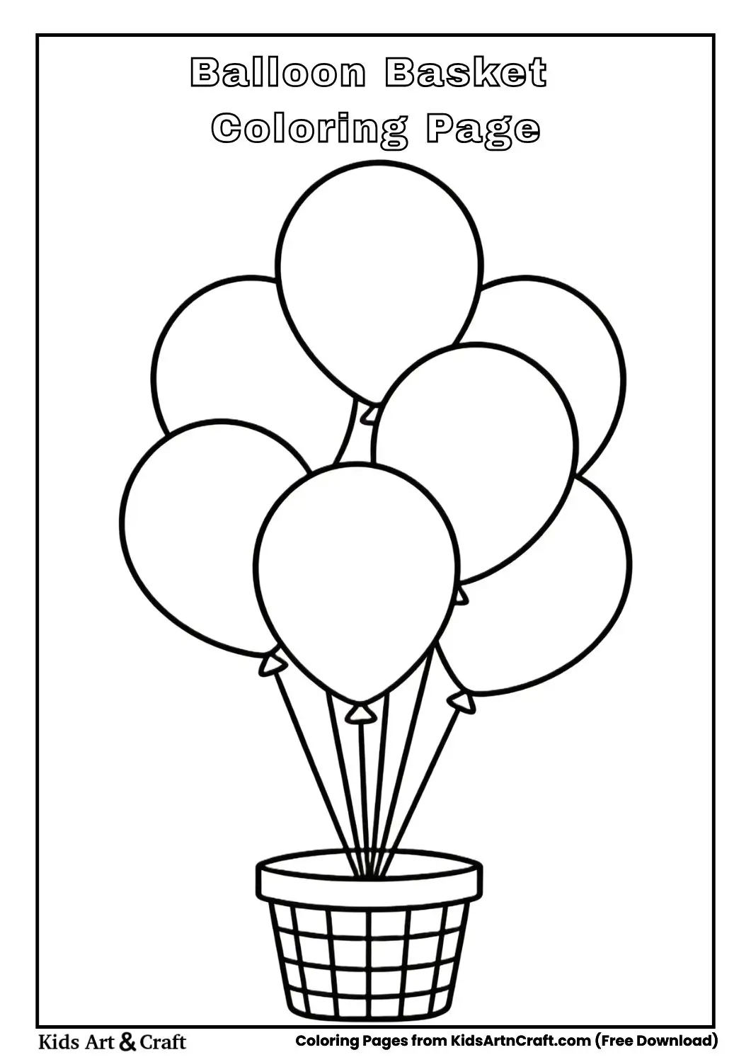 Balloon bouquet in basket black and white coloring page