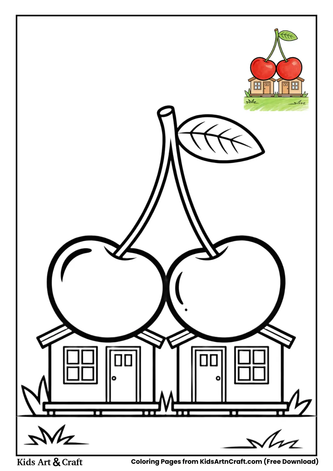 Cherry double house connected by stem coloring page