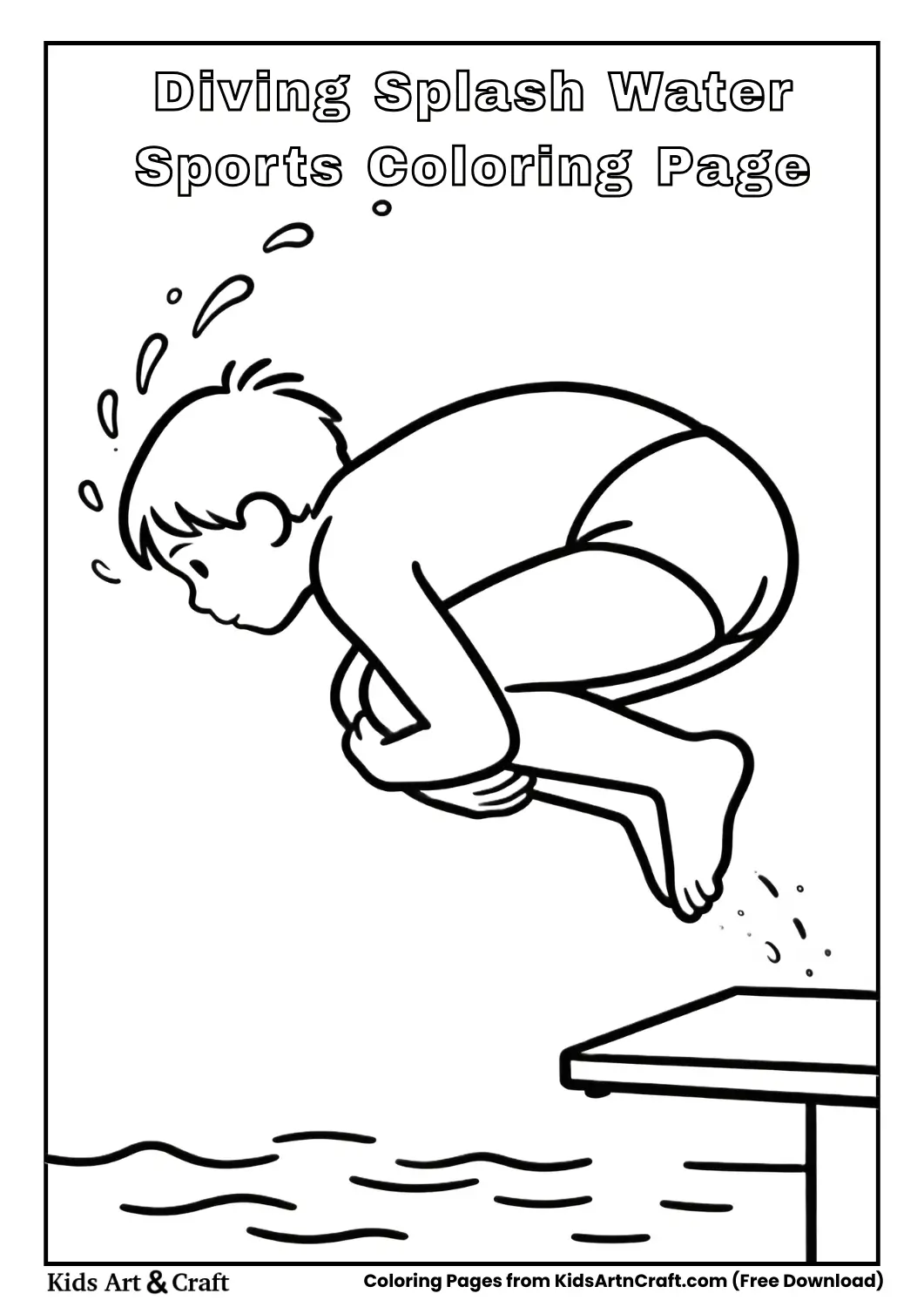 Child diving into water coloring page