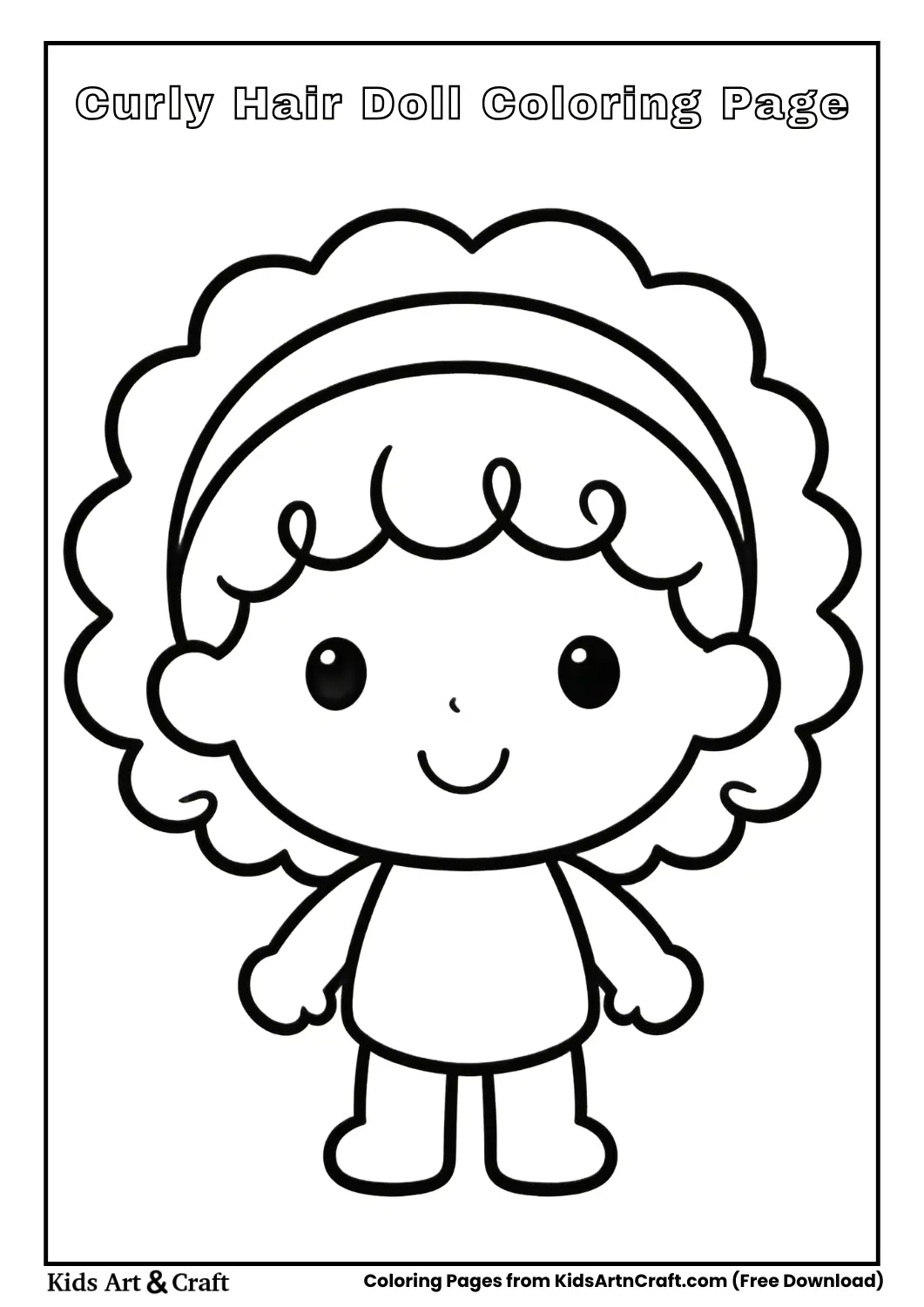 Doll with curly hair and headband coloring page