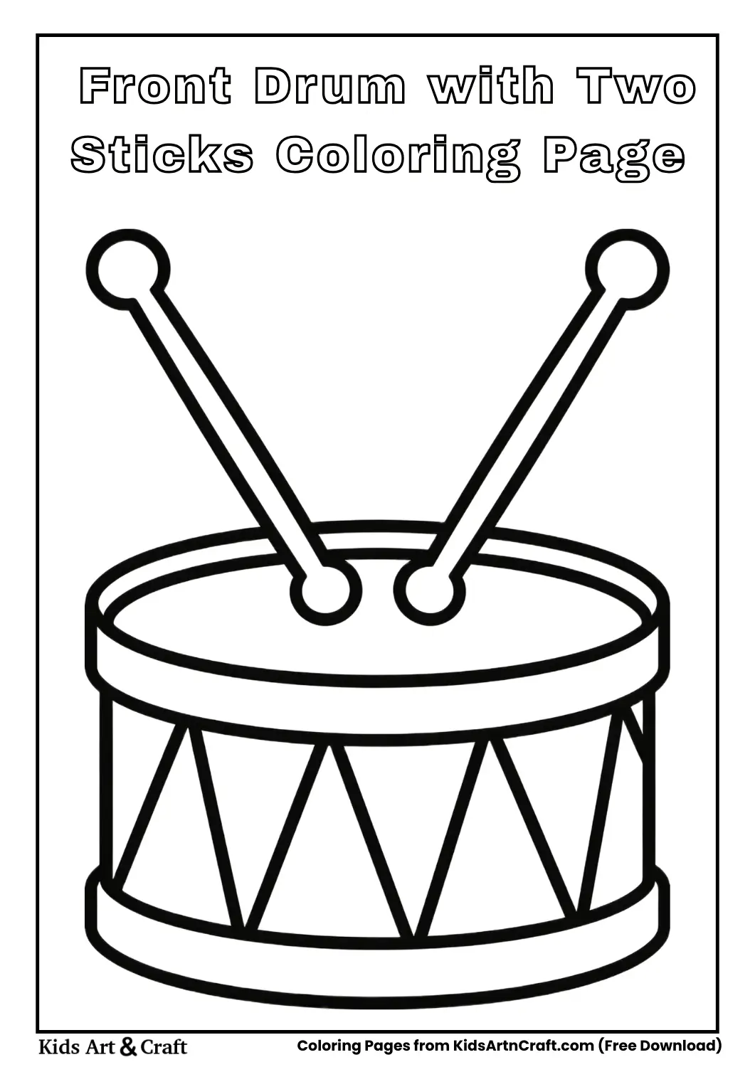 Front view drum with two sticks coloring page