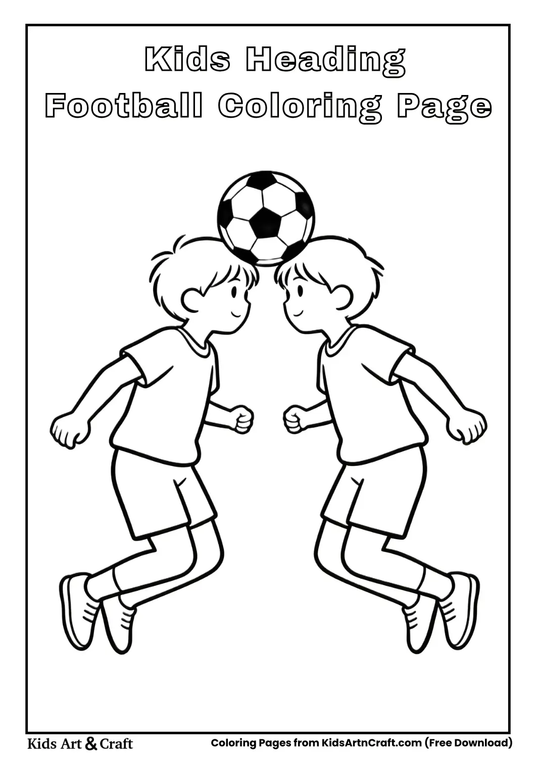 Two kids heading football coloring page