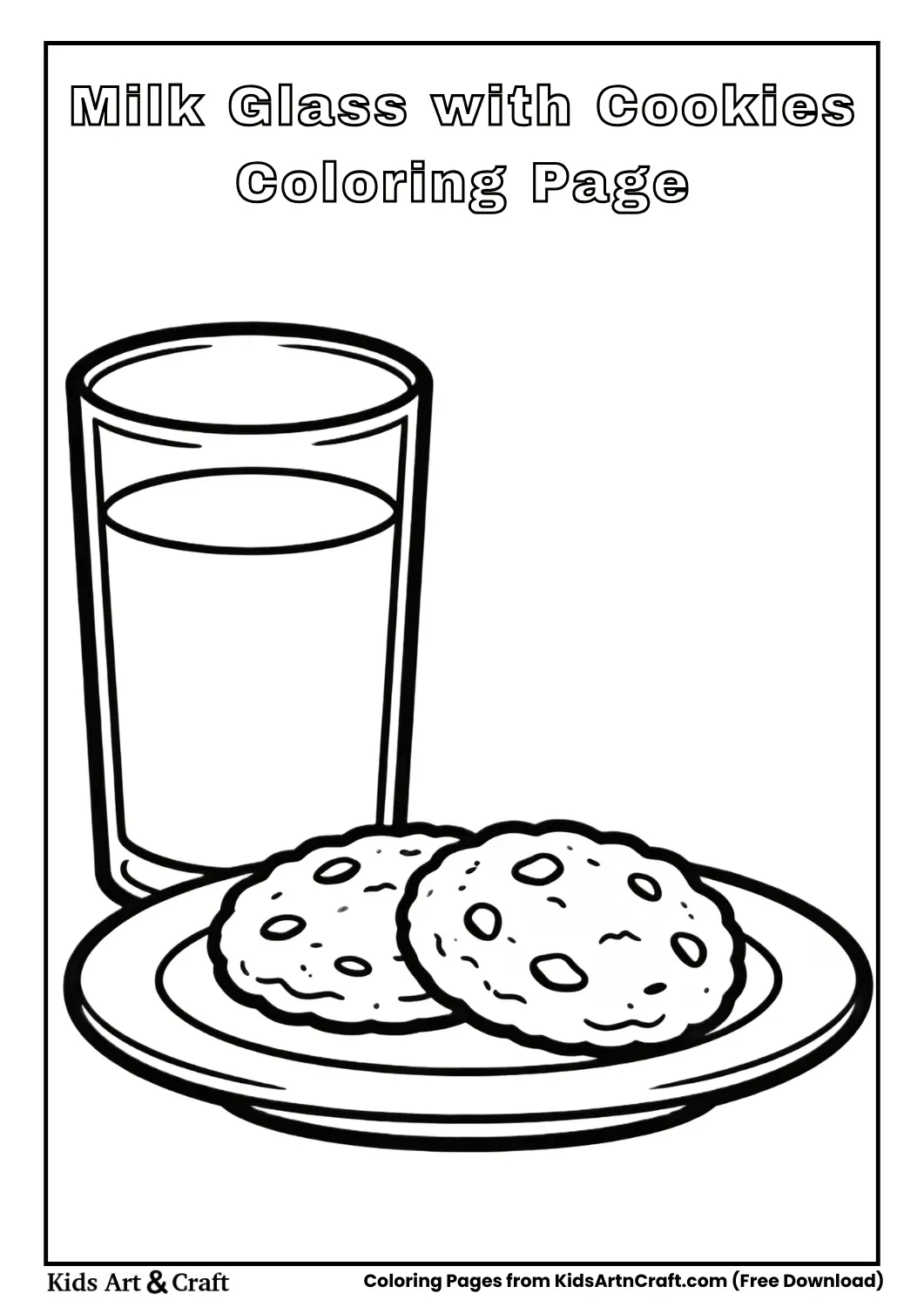 Milk glass with cookies on plate coloring page
