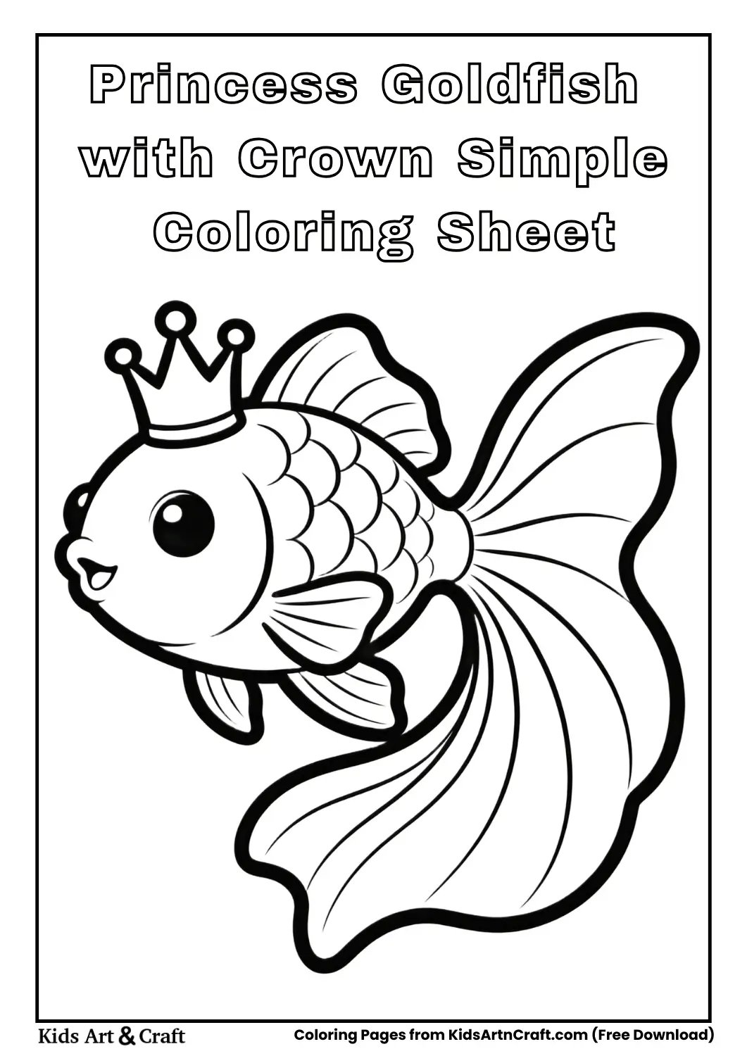 Princess goldfish with crown simple coloring sheet