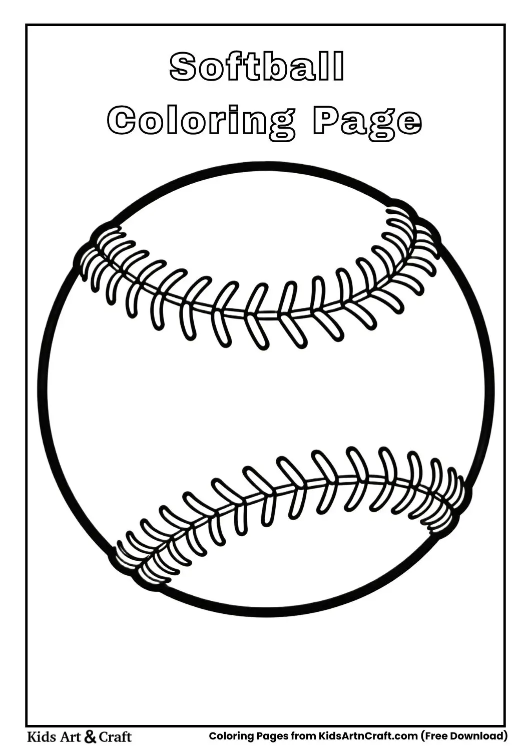 Softball coloring page with curved stitch lines